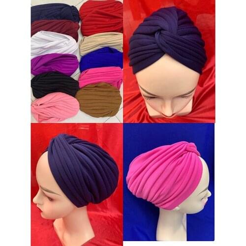 Latest Muslim Women Solid Turban Hat Inner Bonnet India Ready Head Wraps African Auto Geles Headtie Accessories
