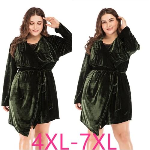 Autumn winter plus size jacket for women large casual loose wool long sleeve thick velvet long coats belt green 4XL 5XL 6XL 7XL