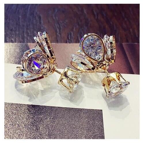 New Korean Fashion Ear Stud Earrings Europe Lucky Glowing Crystals Earring With Charm For Women Gift Fine Jewelry