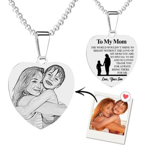 Engrave Photo Names Necklaces Personalized Letters Numbers Pendant Stainless Steel Chain Necklace Heart Jewelry Baby Girls Gifts