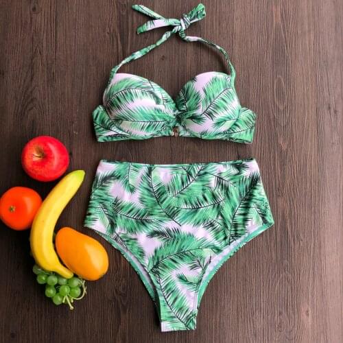 Sexy 2020 Bikini Swimsuit Women Swimwear Push Up Bikinis Set Leaf Print Female High Waist Swimming Suits for Bathing Suit