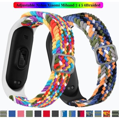 Weave Strap For Mi Band 6 Bracelet Elastic Adjustable Nylon Braided Miband4 Miband 5 Correa Wristband For Xiaomi 4 3 5 6 Strap