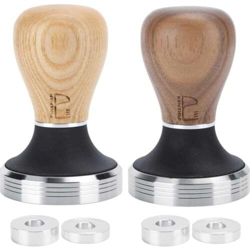 58mm Stainless Steel Flat Coffee Tamper Powder Pressed Hammer with Height Adjustable Wooden Handle
