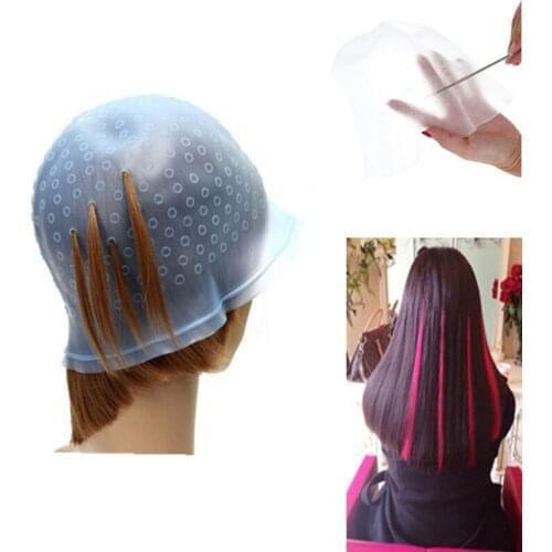 Professional Silicone Highlighting Cap Reusable Coloring Hat Hair Dyeing Caps Frosting Tipping with Needle Hair Styling Tools