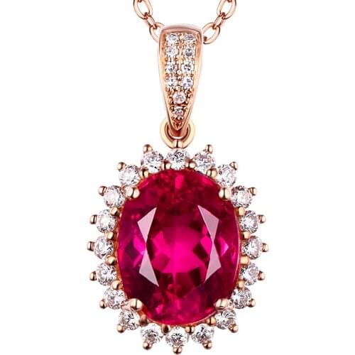 LUXURY RUBY GEMSTONES DIAMONDS PENDANT NECKLACES FOR WOMEN RED CRYSTAL ROSE GOLD CHOKER PRINCESS JEWELRY BIJOUX BAGUE PARTY GIFT