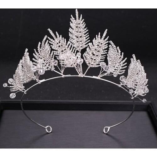 Luxury Big Feather Leaf Tiaras Women Queen Wedding Crown Rhinestone Crystal Wedding Hair Jewelry Accessories for Girlfriend