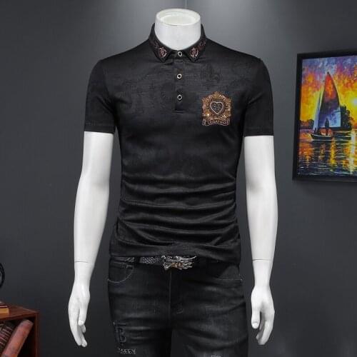2021 Summer New Fashion Mercerized Cotton Embroidery printing Lapel short-sleeved Men Polo shirt Slim Casual Half-sleeve shirt