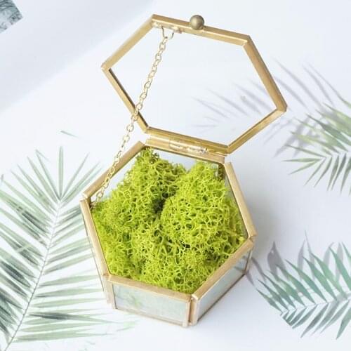 Hexagonal Retro Copper Edge Glass Jewelry Box Desktop Decoration Jewelry Storage Box Wedding Ring Box Valentines Day present