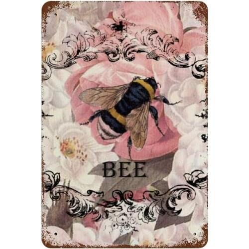 Vintage Retro Metal Tin Sign Wall Decor Art Fashion Spring Honey Bee Floral Design Home Decor Plaque Poster Man Cave 8x12Inches