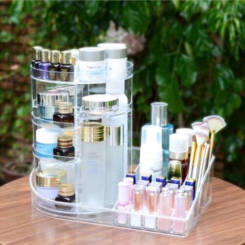 Rotating cosmetic case storage box desktop home acrylic skin care products dressing table storage box lipstick box brush barrel