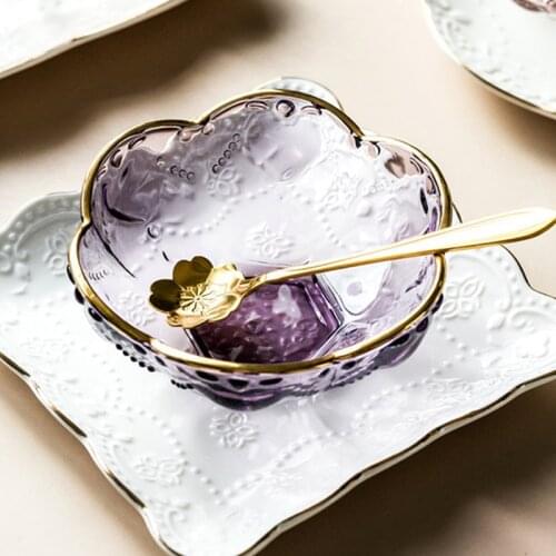 Japanese Cherry Glass Bowl In Gold Inlay Transparent Pink Purple Bowls For Fruit Salad Snack Dessert Cute Dish Kitchen Tableware