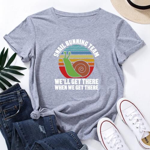 Snail Running Team We Will Get There T-Shirt Funny Shirts for Women Female Graphic Tee Short Sleeve Summer Shirts Tops Shirt