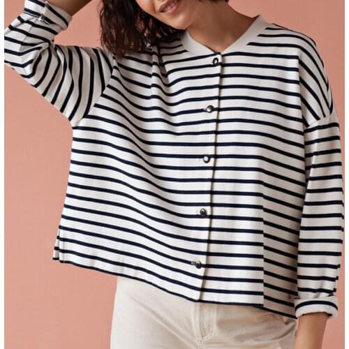 Women Jacket 2019 Spring black white Striped Coat