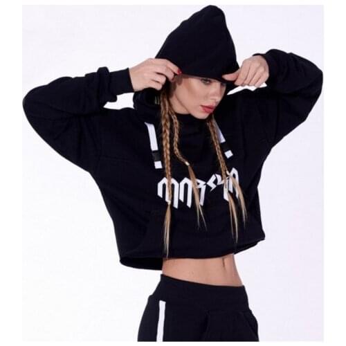 2017 Women Hoodie Long Sleeve Aiguillette Hooded Sweatshirt Crop Top Jumper Warm Letter Print Pullover Plus Size White Black