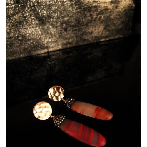 Dr Stone Natural Stone Women 'S Agate Stone roseAltın Plated Earrings RYL50 439800025