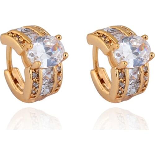 Big Clear Cubic Zircon Yellow Gold Filled Womens Hoop Earrings