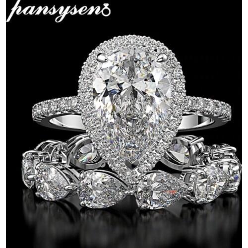 PANSYSEN Top Brand Redion Cut Created Moissanite Diamond Wedding Ring Sets Solid 925 Sterling Silver Jewelry Rings for Women
