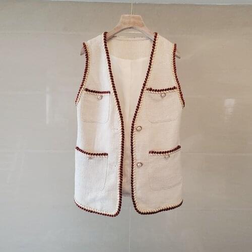 WTIANYUW New 2021 Small Fragrance Weave Tweed Vest Women Spring V Neck Small Fragrance Loose Top Outerwear