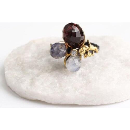 Sultanite and Blue White Zircon Womens Gold Plated Silver Ring, Woman 925 Silver Sultanite Handmade Ring, Colorful Oval ring