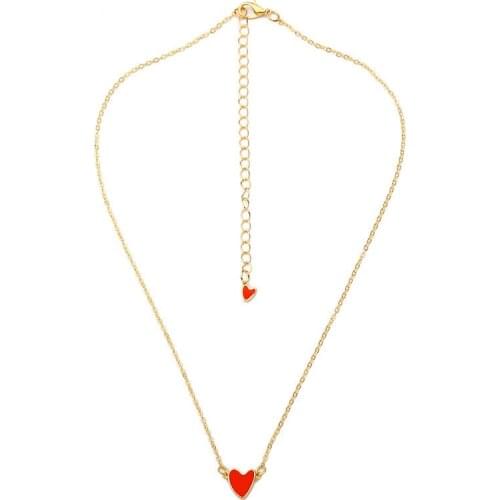 Double Red Heart Pendant Extra Adjustable Chain Golden Necklace for Women
