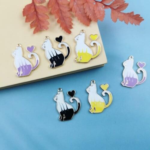 10pcs 19*25mm 3 Color Cute Enamel Cat Charms for Jewelry Making Love Heart Charms DIY Pendants Earrings Necklaces Accessories