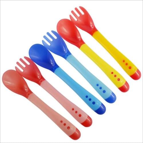 Rosiky Baby Thermochromic Sensing Silicon Spoon Kids Flatware Temperature Feeding Spoon 2 pcs/set