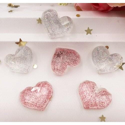 6pcs Resin Mix Cute Shniy Glitter Bepowder Crystal Heart Flatback Rhinestone Appliques DIY Wedding Scrapbook Craft SL044