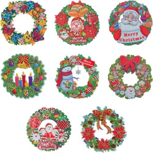 DIY Diamond Painting Wall Hanging Pendant Christmas Flower Wreath Kit Home Door Decoration Window Door Christmas Gifts Pendant