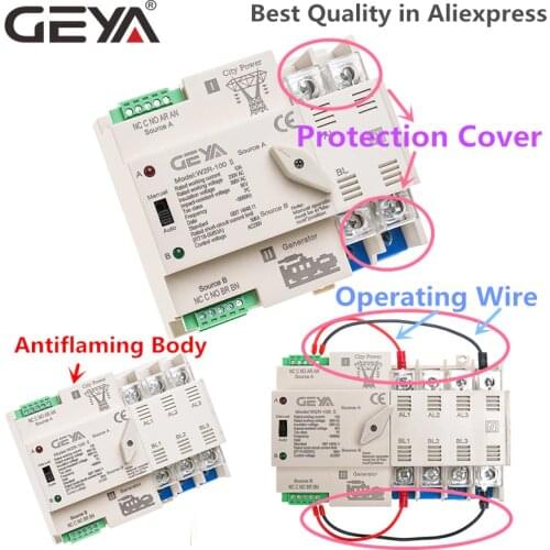 GEYA 2P 3P 4P ATS Automatic Transfer Switch Electrical Selector Switches Electrical Din Rail Type ATS 110V 220V