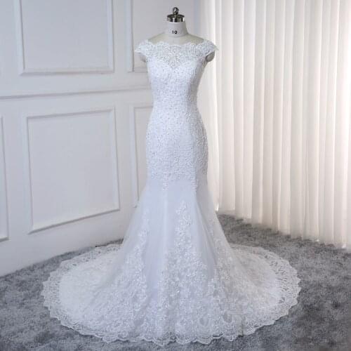 White Mermaid wedding dress Lace Appliques Vintage wedding gowns Plus size China Bridal Gown for wedding vestido de noiva 2019