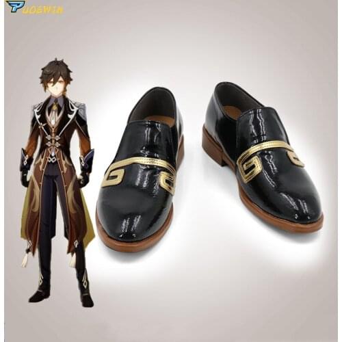 Genshin Impact Zhongli Cosplay Boots Shoes Leather Shoes Cosplay Accessories Halloween Party Shoes