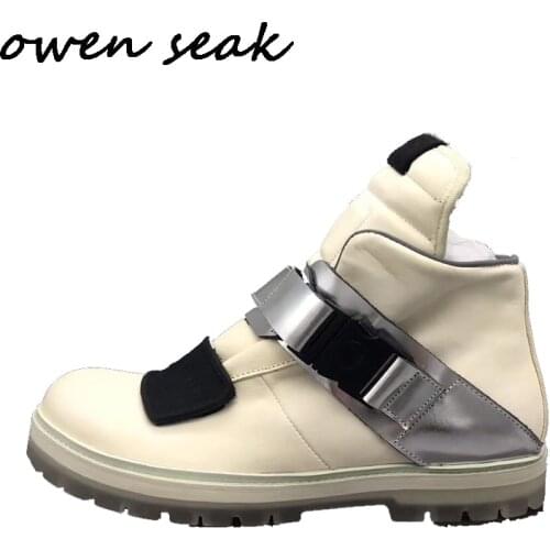 19ss Owen Seak Men Shoes Genuine Leather High-TOP Ankle Riding Equestrian Boots Luxury Trainers Boots Casual Flats Shoes