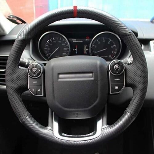 Car Steering Wheel Cover Hand-Stitched Soft Black Carbon Fiber Genuine Leather For Land Rover Range Rover Sport 2014-2017