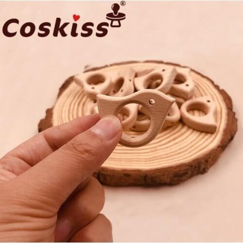 Coskiss 20pcs Beech Wooden Bow Beads BPA Free Wooden Teethers Toys Wooden Teether Wooden Teething Bead Baby Teether