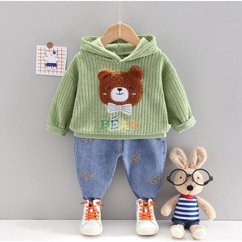 Childrens clothing for men and women spring and autumn new cartoon bear cute long-sleeved suit baby hooded sweatshirt two-piece