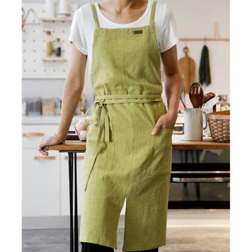 Long Cotton Linen Apron Baking Cooking Painting Drawing Crafting Florist Work Wear Barista Waitstaff Baker Culinary Uniform B49