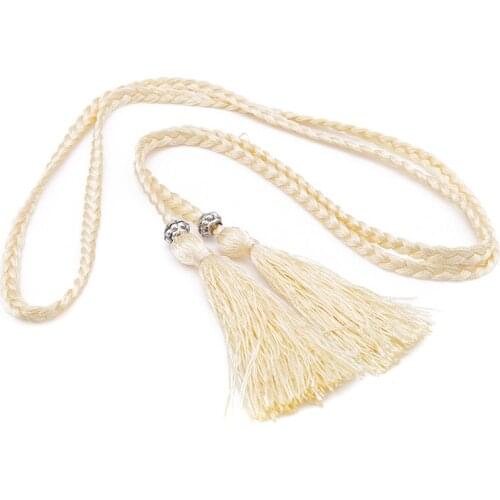 Women Folk-Custom Tassel Braided Belt Decorated Waist Belt Chain For Ladies Dress Belt Thin Belt