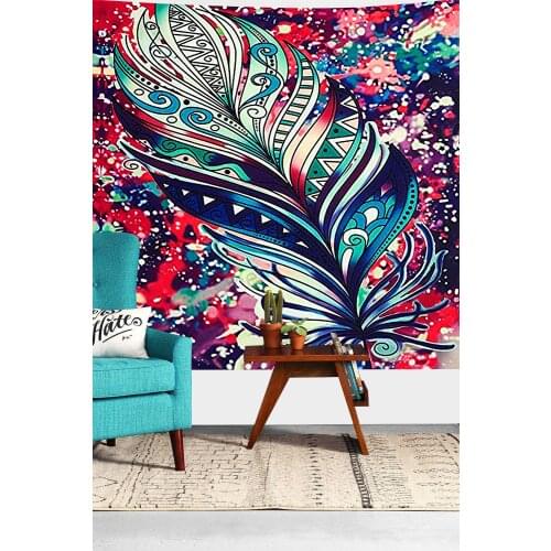 Simsant Colorful Feathers Tapestry Bohemian Feather Psychedelic Art Wall Hanging Tapestries for Living Room Home Decor