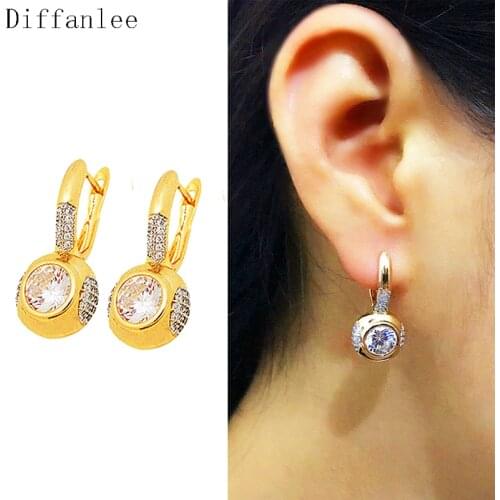 Hot sale High Quality Luxury Charm Fashion Europe 585 Gold color Hoop Earrings For Women CZ Crystal Zirconia Earing Jewelry
