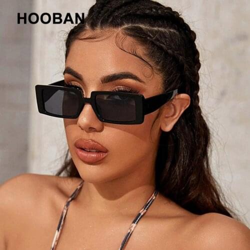 HOOBAN Vintage Square Sunglasses Women Fashion Transparent Rectangle Sun Glasses For Female Retro Summer Outdoor Shades UV400
