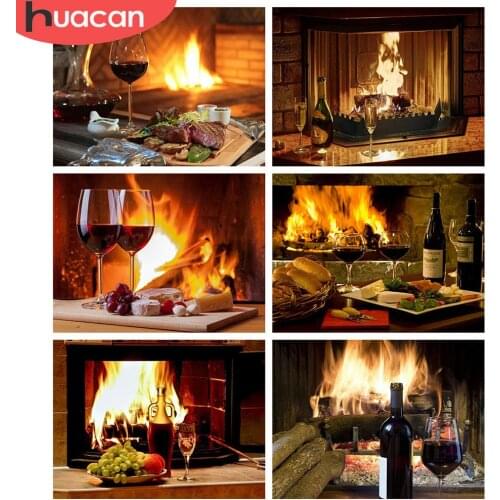 HUACAN 5d Diamond Painting Red Wine Mosaic Landscape DIY Diamond Embroidery Fireplace Rhinestones Pictures Home Decor
