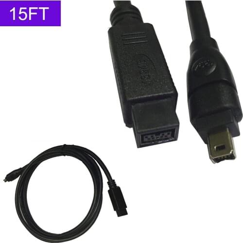 Black IEEE 1394 Firewire 800 to Firewire 400 Cable, 9 Pin/4Pin Male / Male 15 FT
