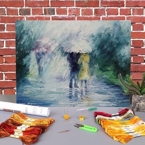 Oil Painting Style Pre-Printed 11CT Cross-Stitch Embroidery Set DMC Threads Needlework Painting Knitting Handiwork Adults