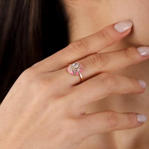 Pink Gold Ring 14 Carat Enamel Ovals Handy Custom Craftsmanship Gift Gold Special Occasions Design Shiny Elegant Jewelry
