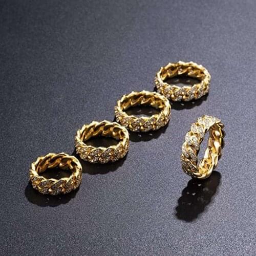 Hiphop Rock Women Men Luxury Stainless Steel Ring Crystal Rhinestone Wedding Engagement Ring Band Fashion Jewelry Size 6-10