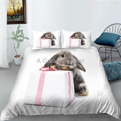 Cute 3D Rabbit Eagle Printed Bedding Set Animal Duvet Quilt Cover Pillowcase For Home Bedroom Decor 2/3pcs Custom Bed Linen