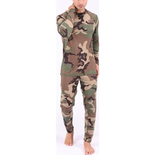 Men Camouflage Print Long Sleeve Top Pants Outfit Winter Thermal Underwear Set
