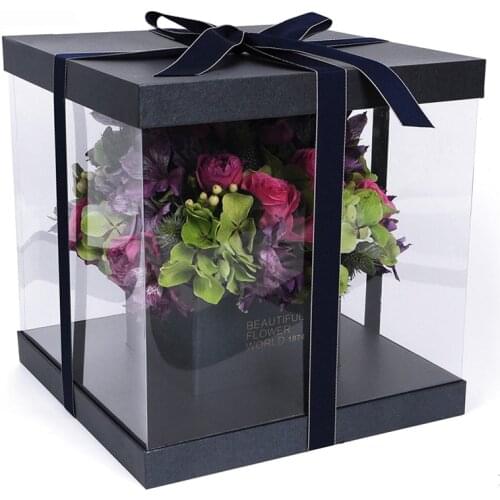 Korean Translucent Surprise Box PVC Window Hand Carry Flower Packaging Boxes