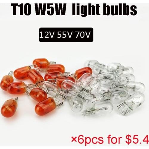 6pcs display and signal light bulbs,12V/55V/72V 3W lamp turn signal light T10 W5W for electric bike,scooter and motorcycle