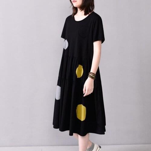 Summer Short Sleeve Polka Dot Printed Midi Dress Vintage Women Cotton Linen Dresses Female Party Vestidos Femme Sundress Y286
